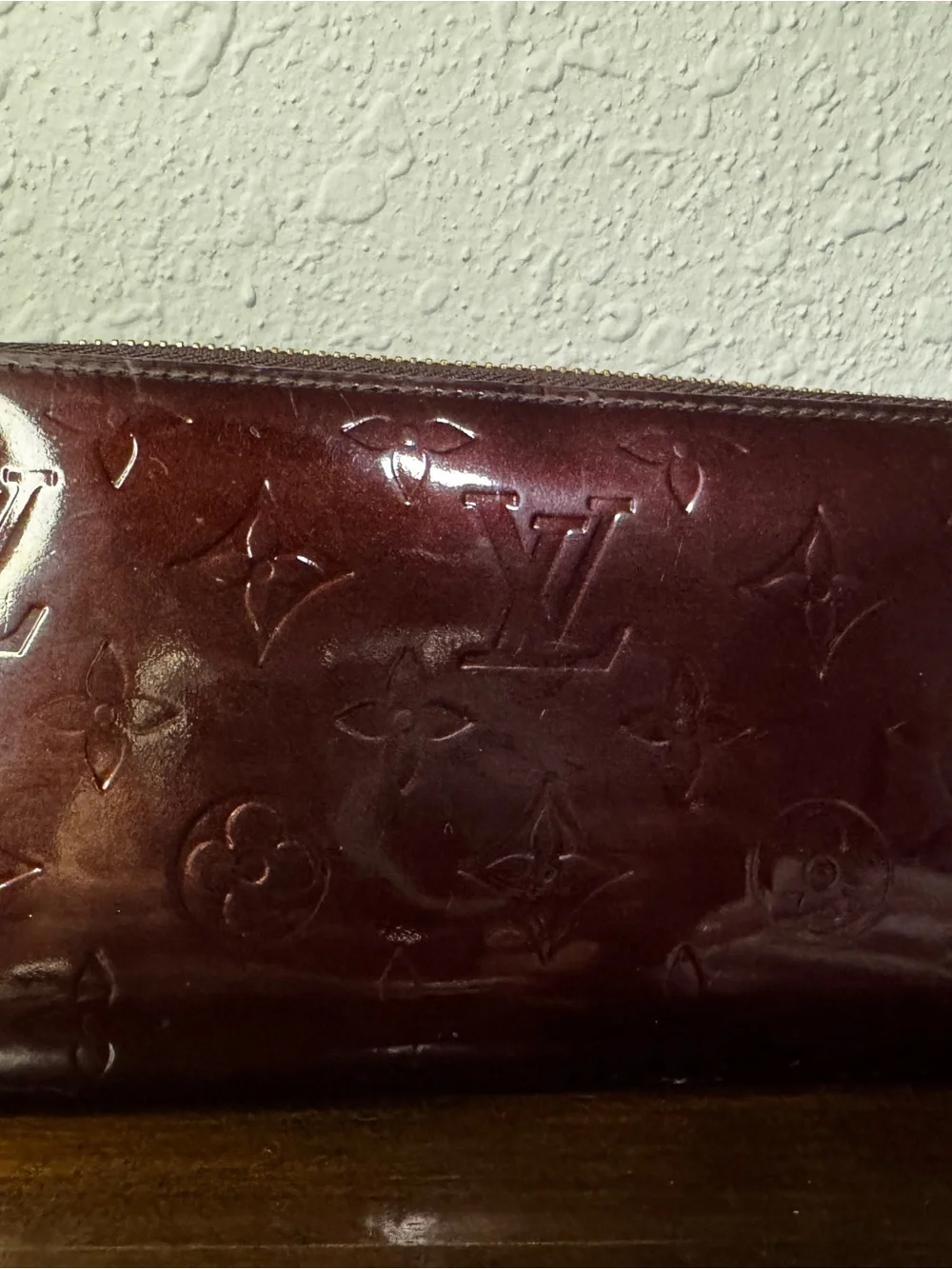 Louis Vuitton Vernis Patent Zip Wallet in Deep Bordeaux